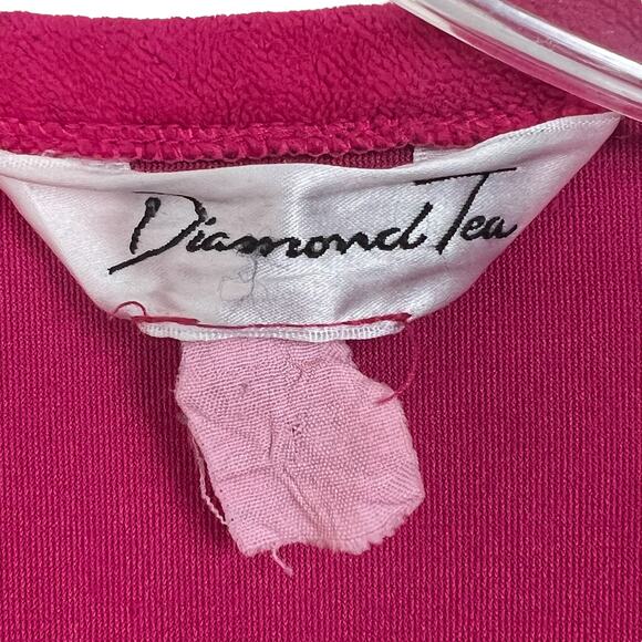 Diamond Tea women Large Bath Robe House coat Dress Vintage Pink Long floral Flaw - Picture 7 of 15